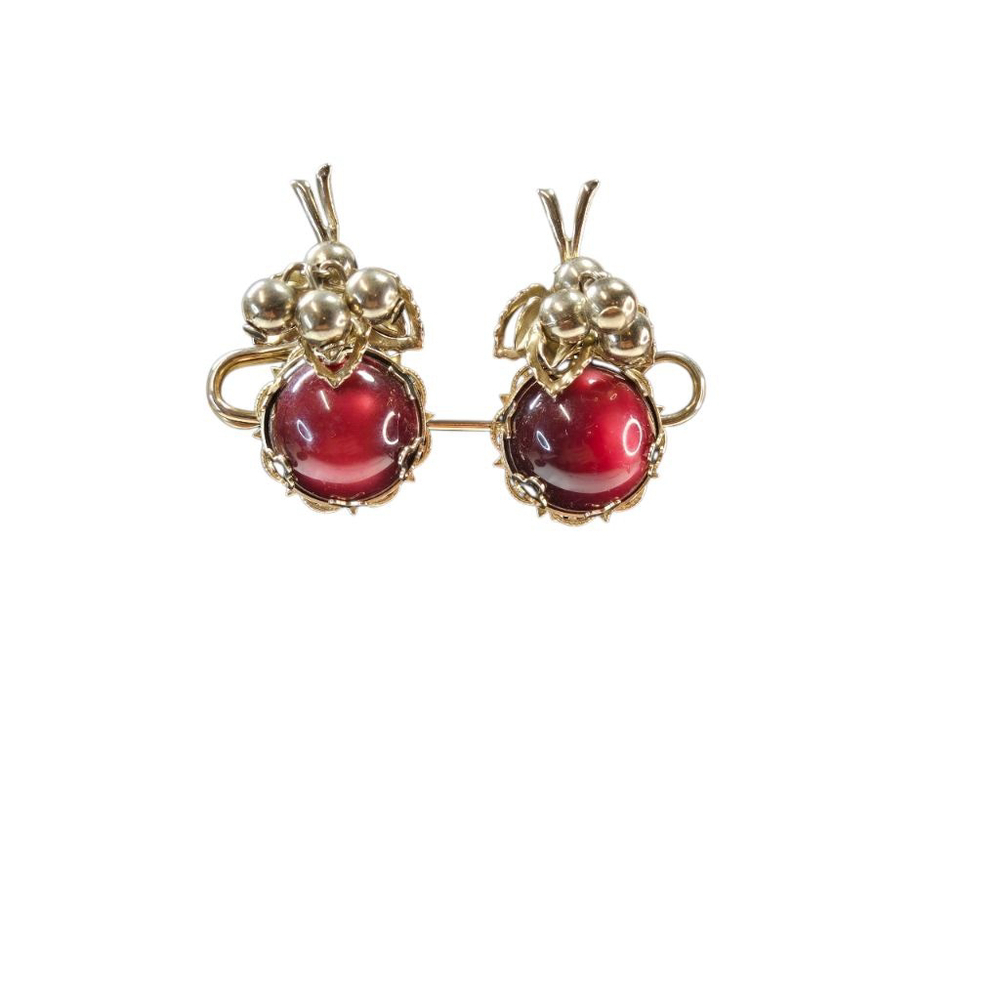 Vintage Earrings Cherry Cluster Clip-On Silvertone Red Cabachon Cha-cha Balls